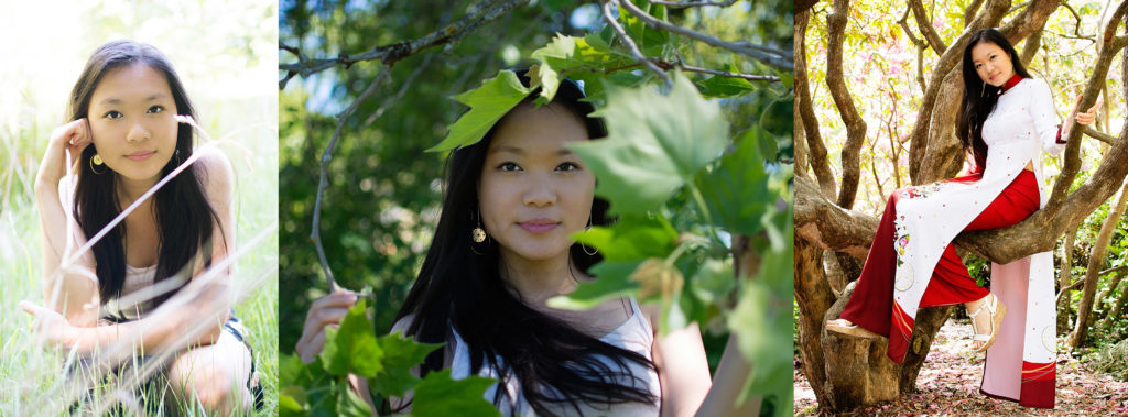 three photos of a high school senior at kubota gardens and discovery park in seattle, Washington